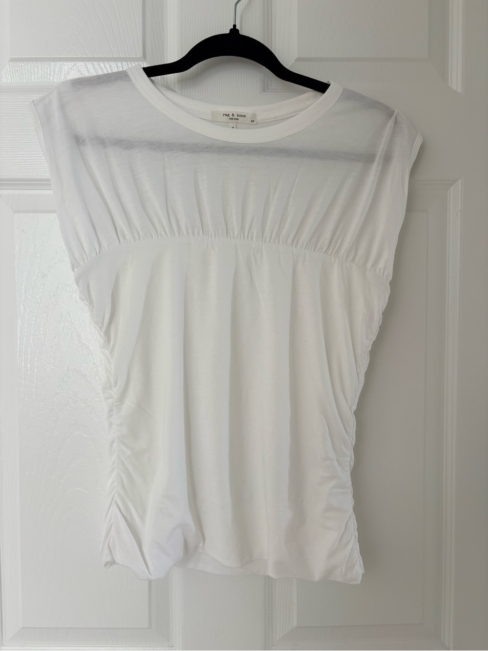 rag & bone White Ruched Sleeve Tee NWOT